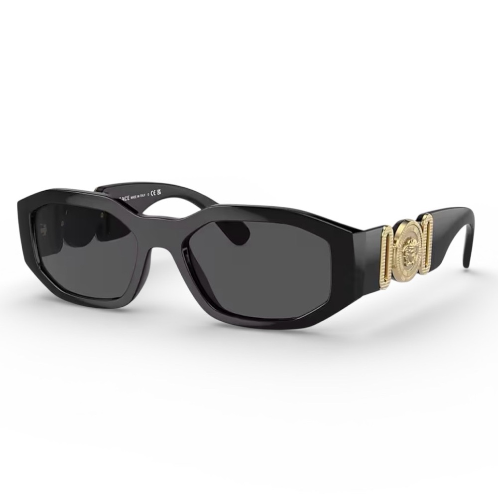 Versace VE4361 Black Rectangular Sunglasses - Gold Logo